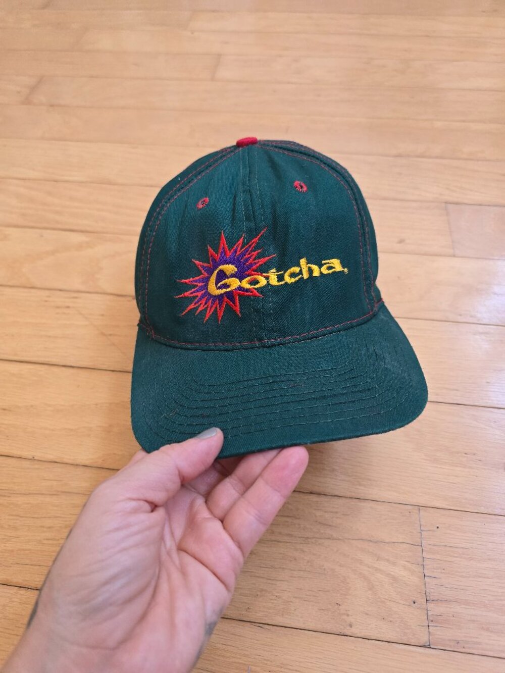 Vintage 90s Gotcha Surf Hunter Green Made in USA Snapback Hat Youth